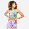 Women's Medium Support Racer Back Sports Bra with Cups - Pastel Prints