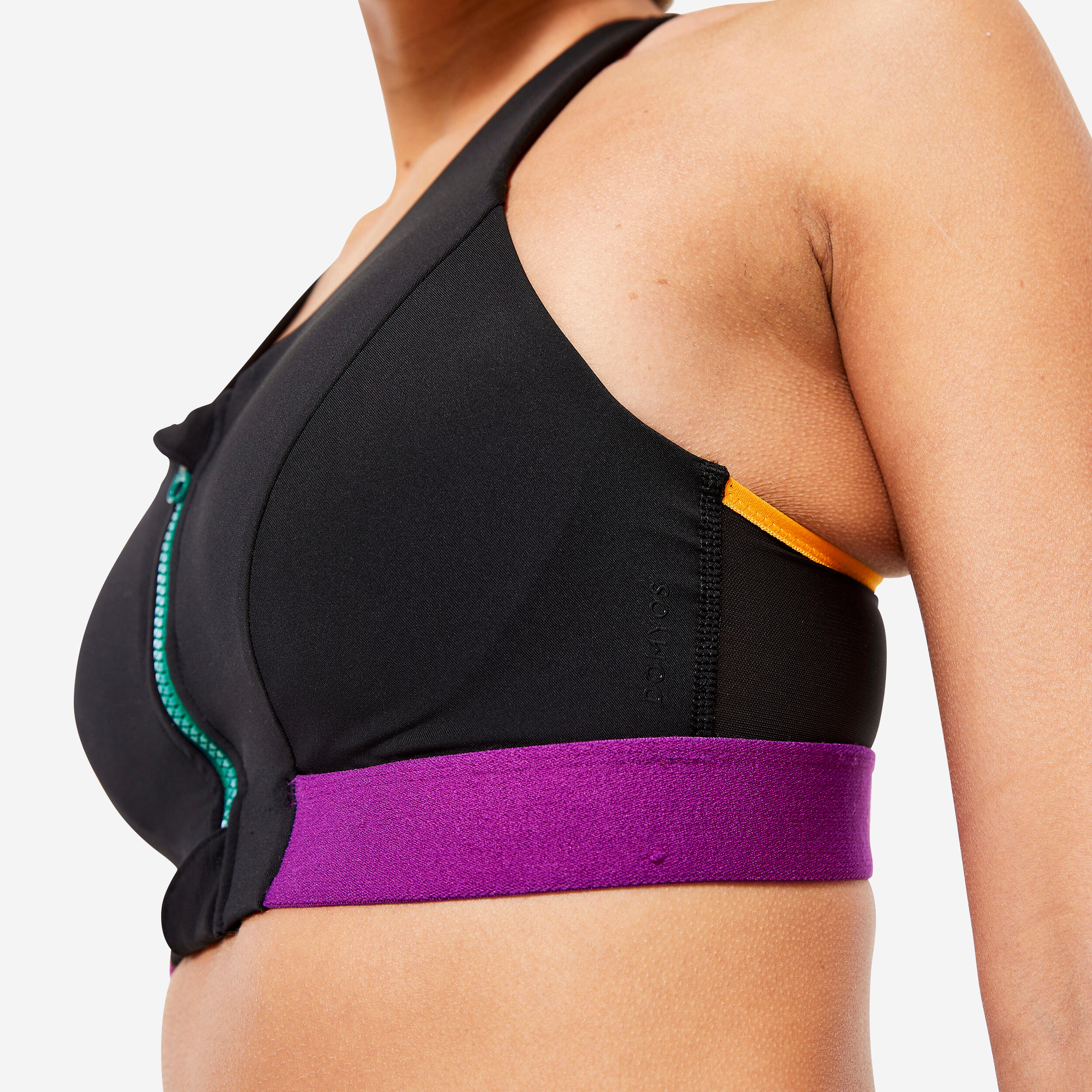 Women's Zip-Up Medium Support Sports Bra - Black, Purple & Pine Blue 6/6