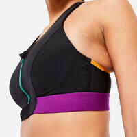 Women's Zip-Up Medium Support Sports Bra - Black, Purple & Pine Blue