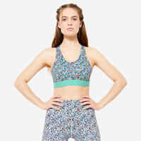 Women's Medium Support Racer Back Sports Bra with Cups - Multicoloured Prints