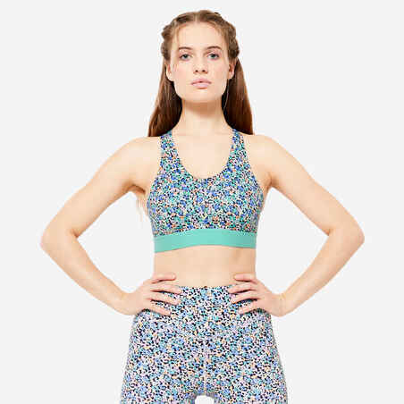 Women's Medium Support Racer Back Sports Bra with Cups - Multicoloured Prints