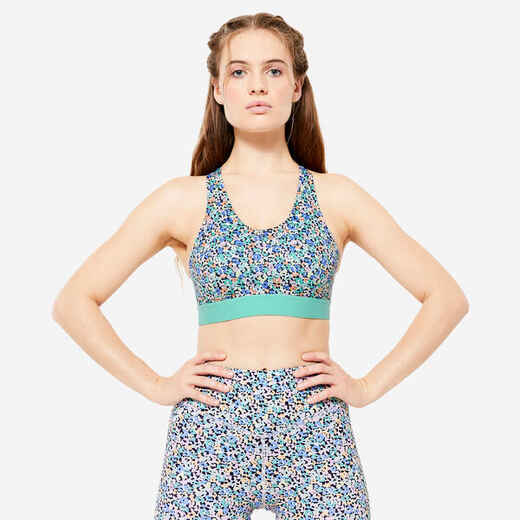 
      Women's Medium Support Racer Back Sports Bra with Cups - Multicoloured Prints
  