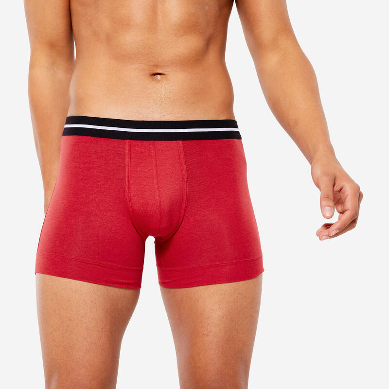 Boxershorts Herren Baumwolle 2er-Pack - grau/rot 