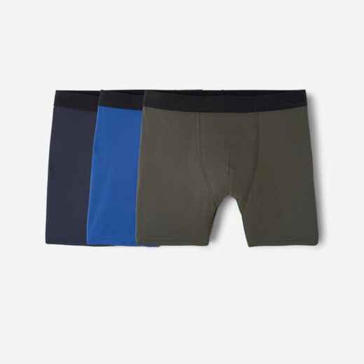 
      Lot de 3 boxers respirants en microfibre Homme - Bleu foncé/bleu/kaki
  