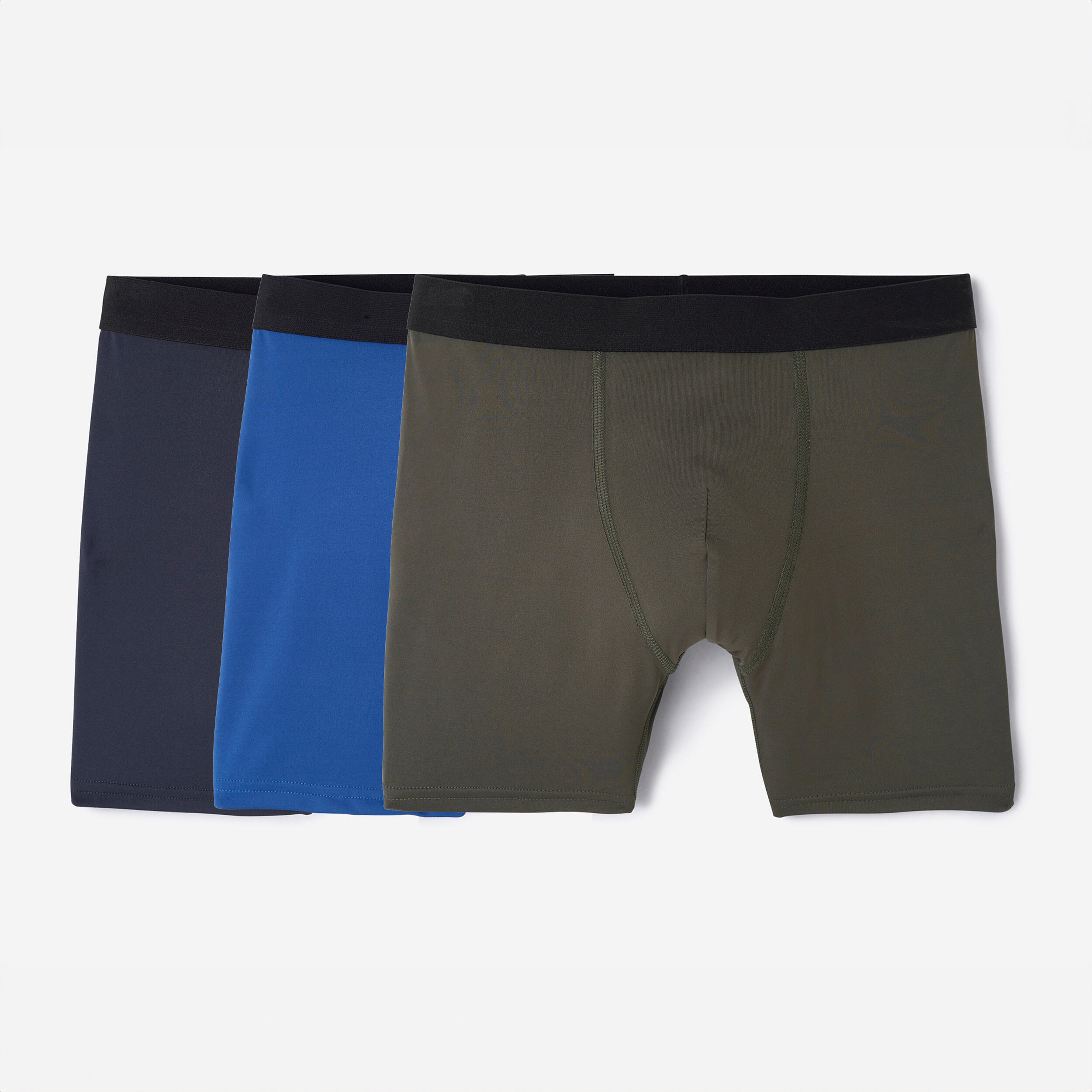 DECATHLON Men's Breathable Microfibre Boxers Tri-Pack - Dark Blue/Blue/Khaki