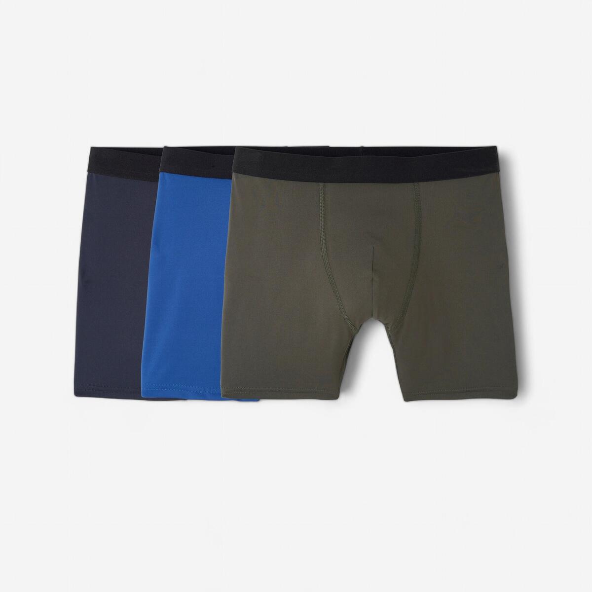 Lot de 3 boxers respirants en microfibre Homme, Bleu foncé/bleu/kaki