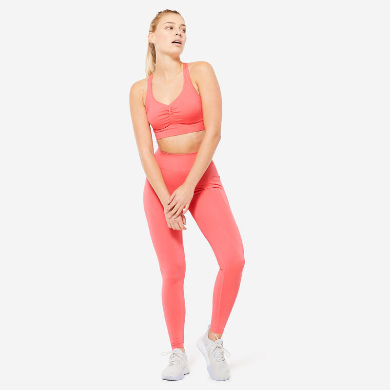 Sport-BH Damen leichter Halt gekreuzte Träger - rosa