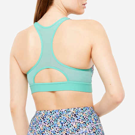 Women's Medium Support Racer Back Sports Bra with Cups - Multicoloured Prints