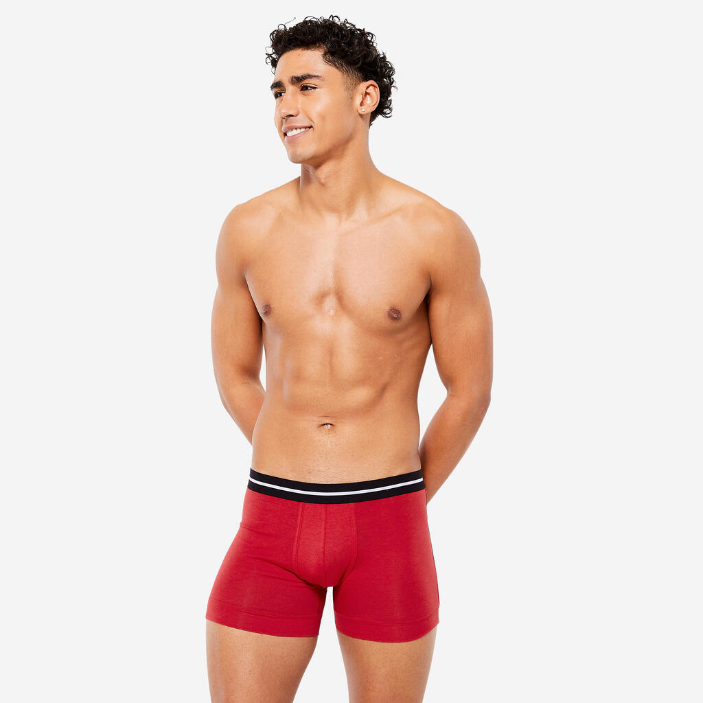 Boxershorts Herren Baumwolle 2er-Pack - grau/rot 