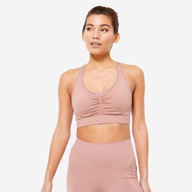 Brassière dos croisé maintien léger Femme, Marron givré