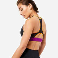 Women's Zip-Up Medium Support Sports Bra - Black, Purple & Pine Blue