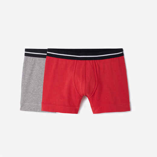 Men's Cotton Boxers Twin-Pack - Grey/Red