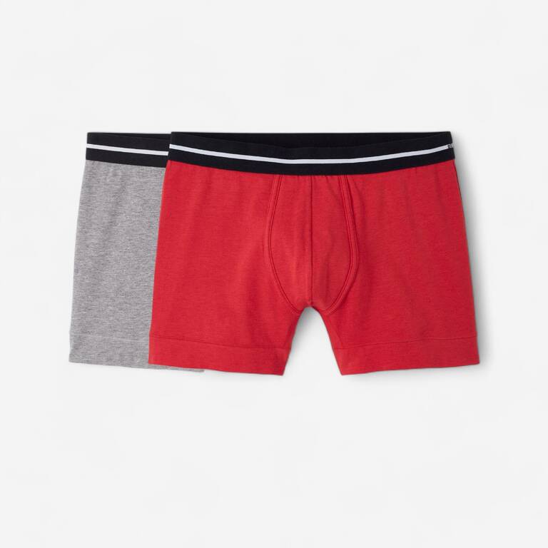 Men's Cotton Boxers Twin-Pack - Grey/Red