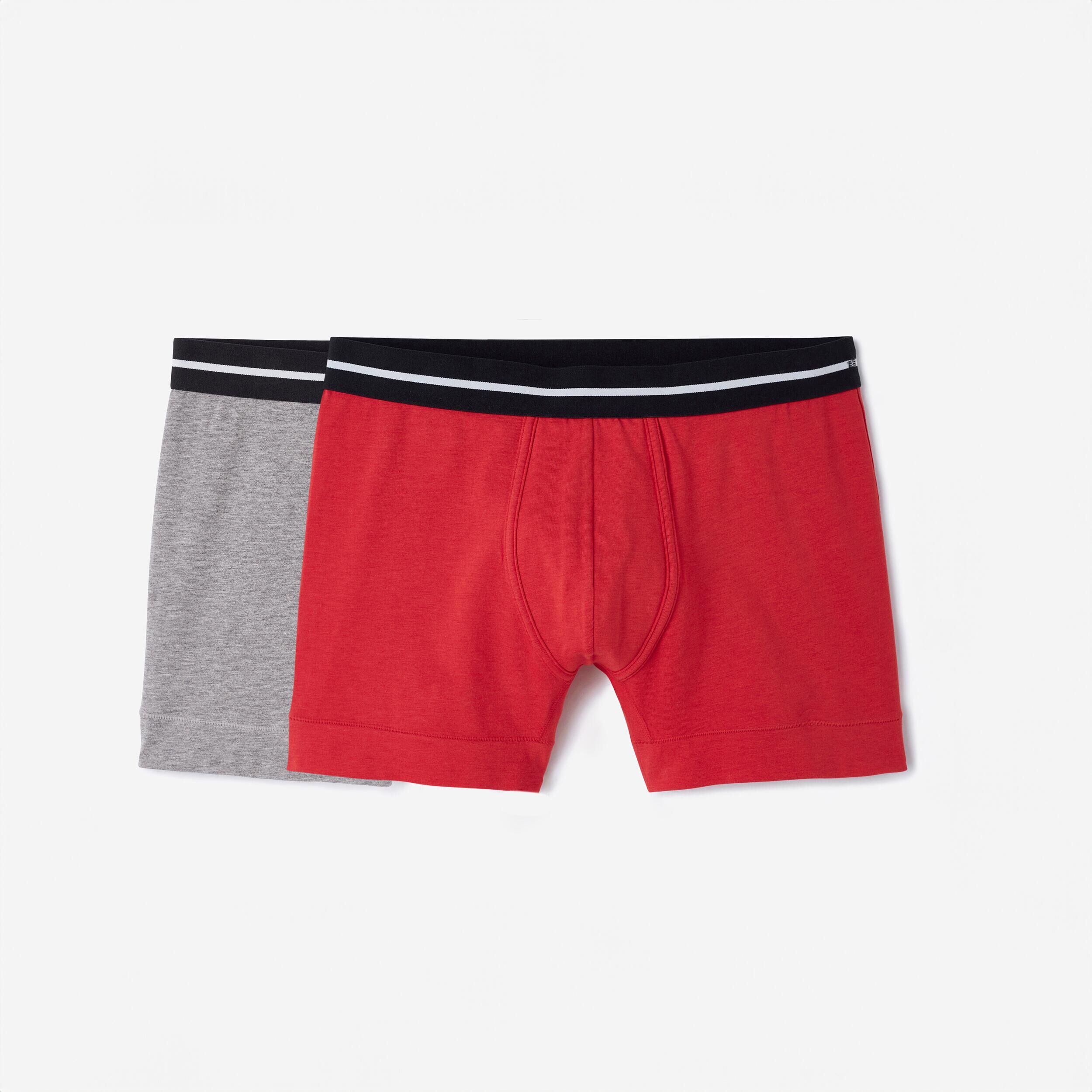 DOMYOS Men's Cotton Boxers Twin-Pack - Grey/Red