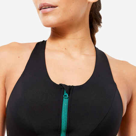 Women's Zip-Up Medium Support Sports Bra - Black, Purple & Pine Blue