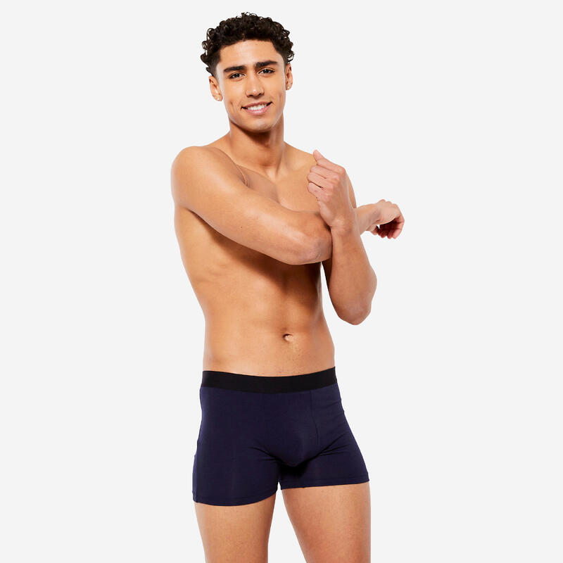 Boxer en coton Homme pack de 3 - Noir/Gris/Bleu