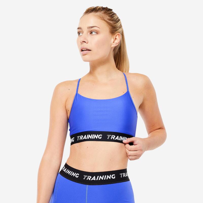 Brassière bretelles fines croisées maintien léger Femme, Bleu indigo