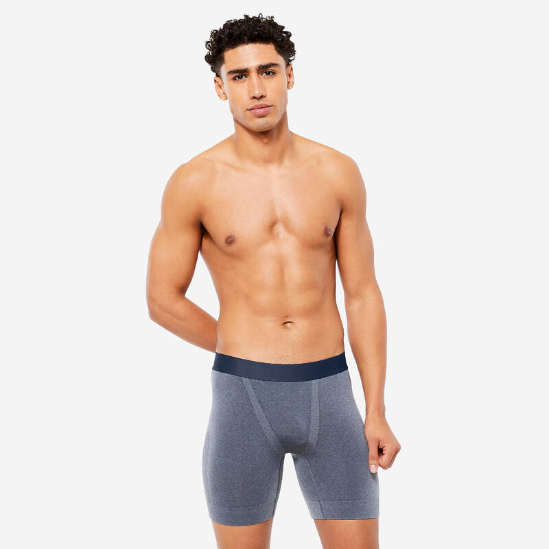 Boxer long homme sans couture- Gris Bleu