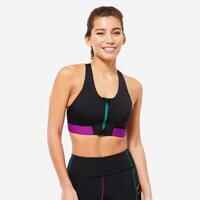 Women's Zip-Up Medium Support Sports Bra - Black, Purple & Pine Blue