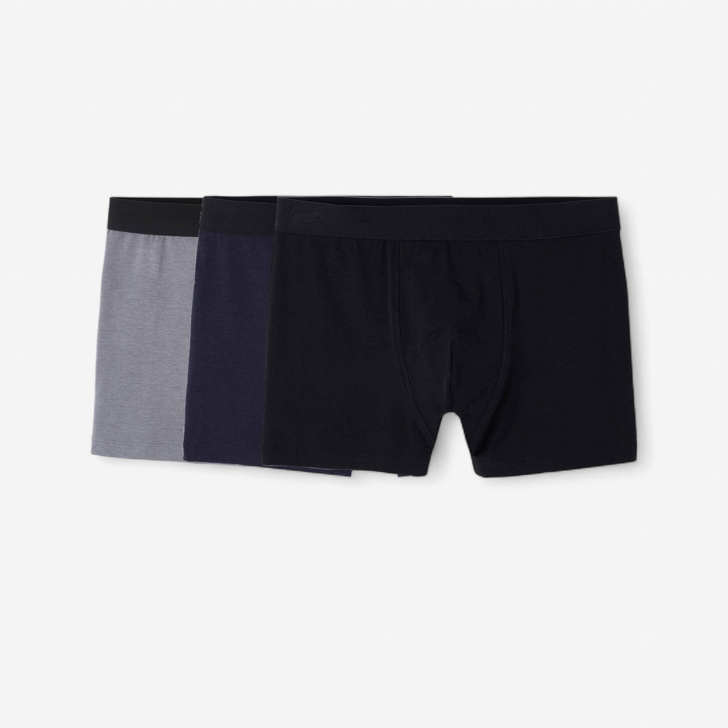Men Pack of 3 Stretchable Boxer Shorts - Black/Grey/Blue -  1