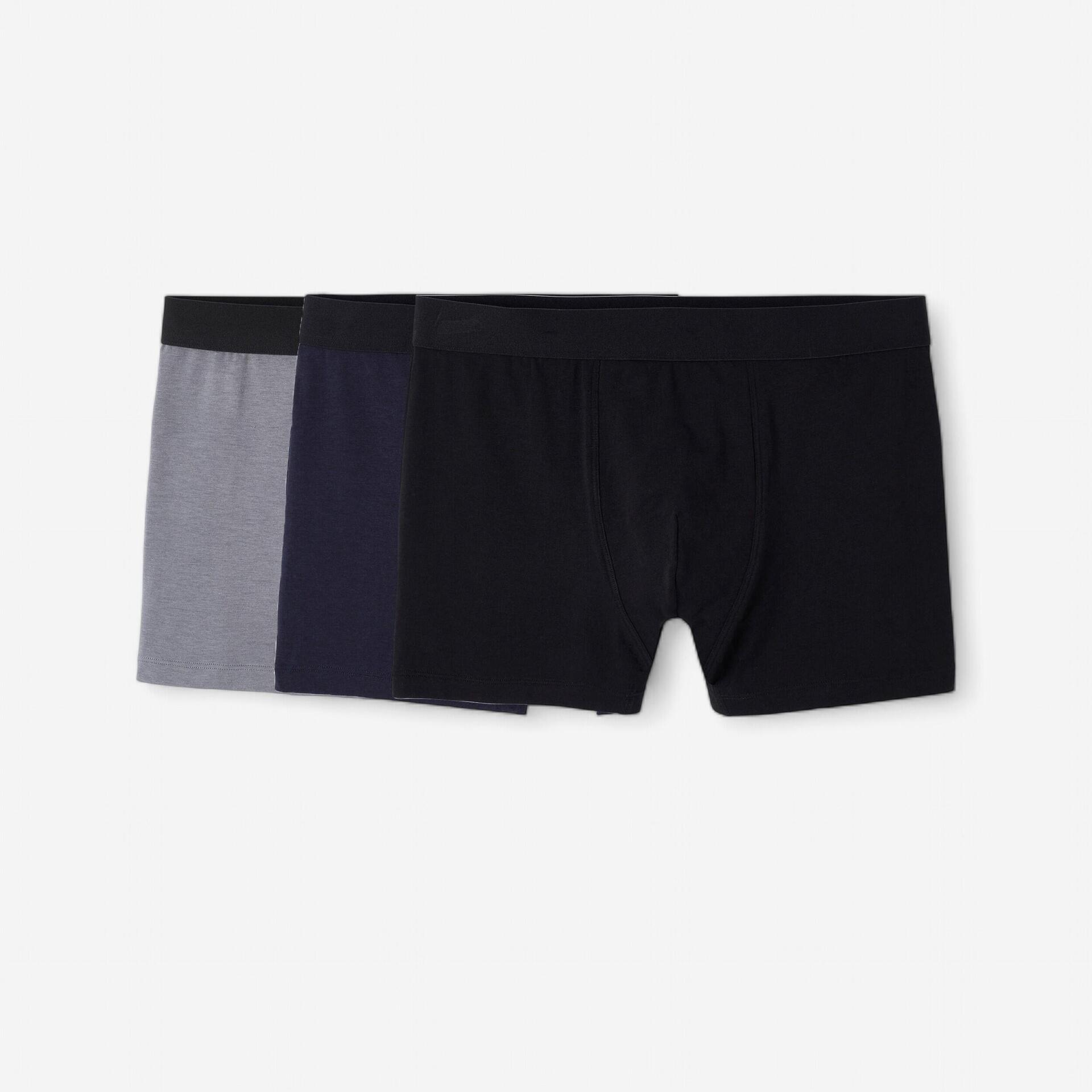Boxer Katun Pria Isi 3 - Hitam/Abu/Biru
