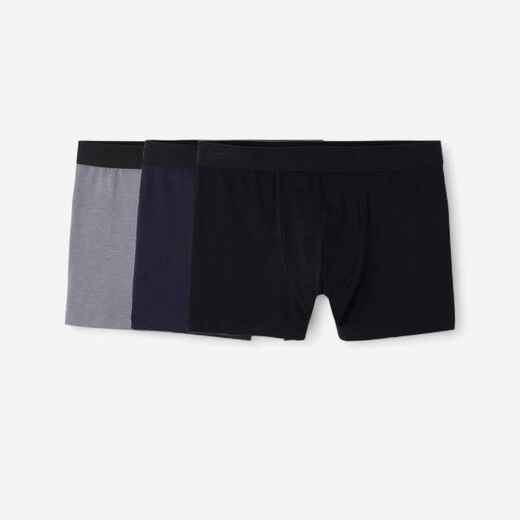 
      Boxershorts Herren Baumwolle 3er-Pack - schwarz/grau/blau 
  