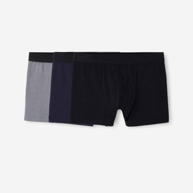 Men's Cotton Boxers Tri-Pack - Black/Grey/Blue