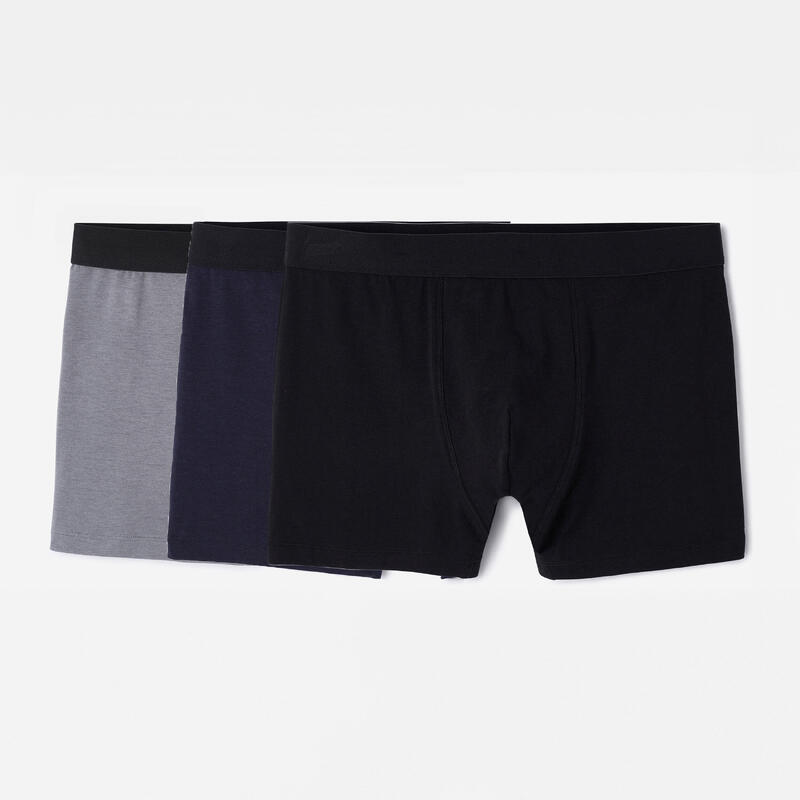 男款棉質四角內褲（三件裝）－黑色／灰色／藍色