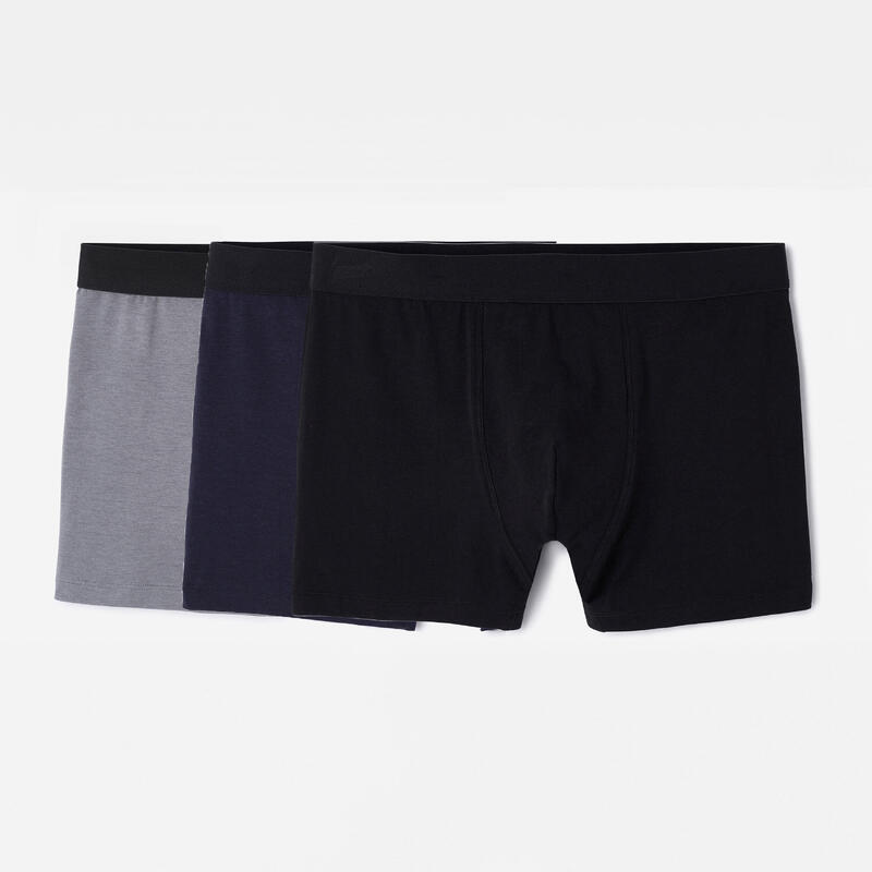 Men's Cotton Boxers Tri-Pack - Black/Grey/Blue