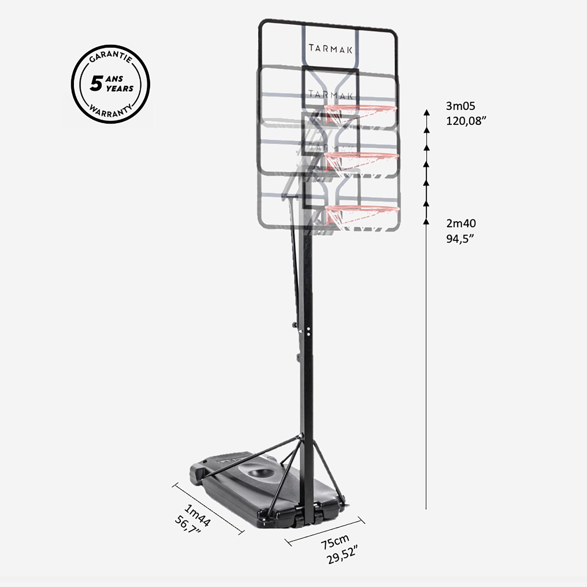 Basketball Hoop with Easy-Adjustment Stand (2.40m to 3.05m) B700 Pro 6/10