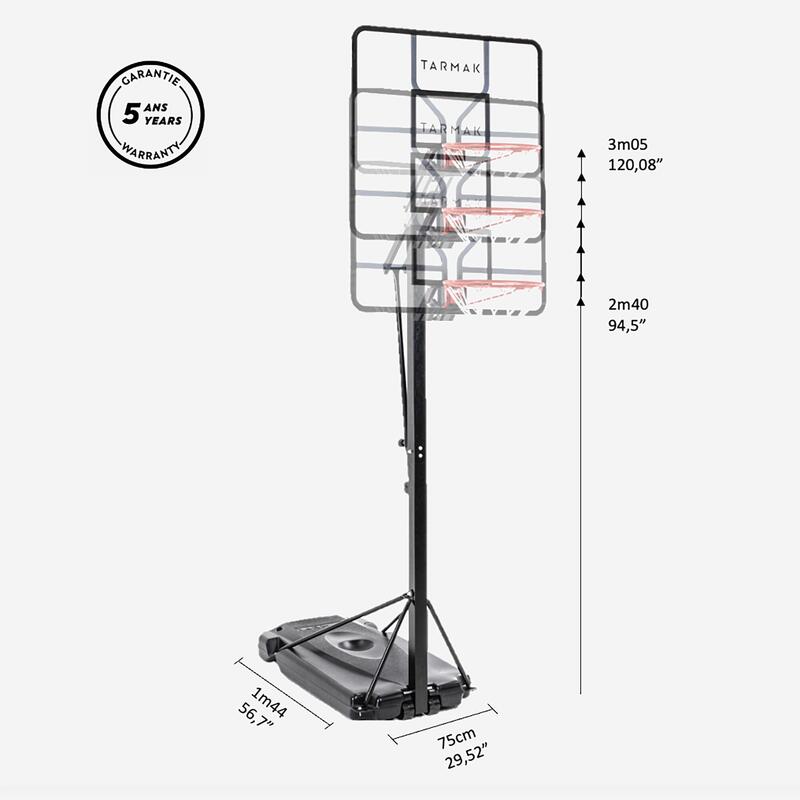 B700 Pro Kids'/Adult Basketball Hoop 2.4m to 3.05m. 7 playing heights.