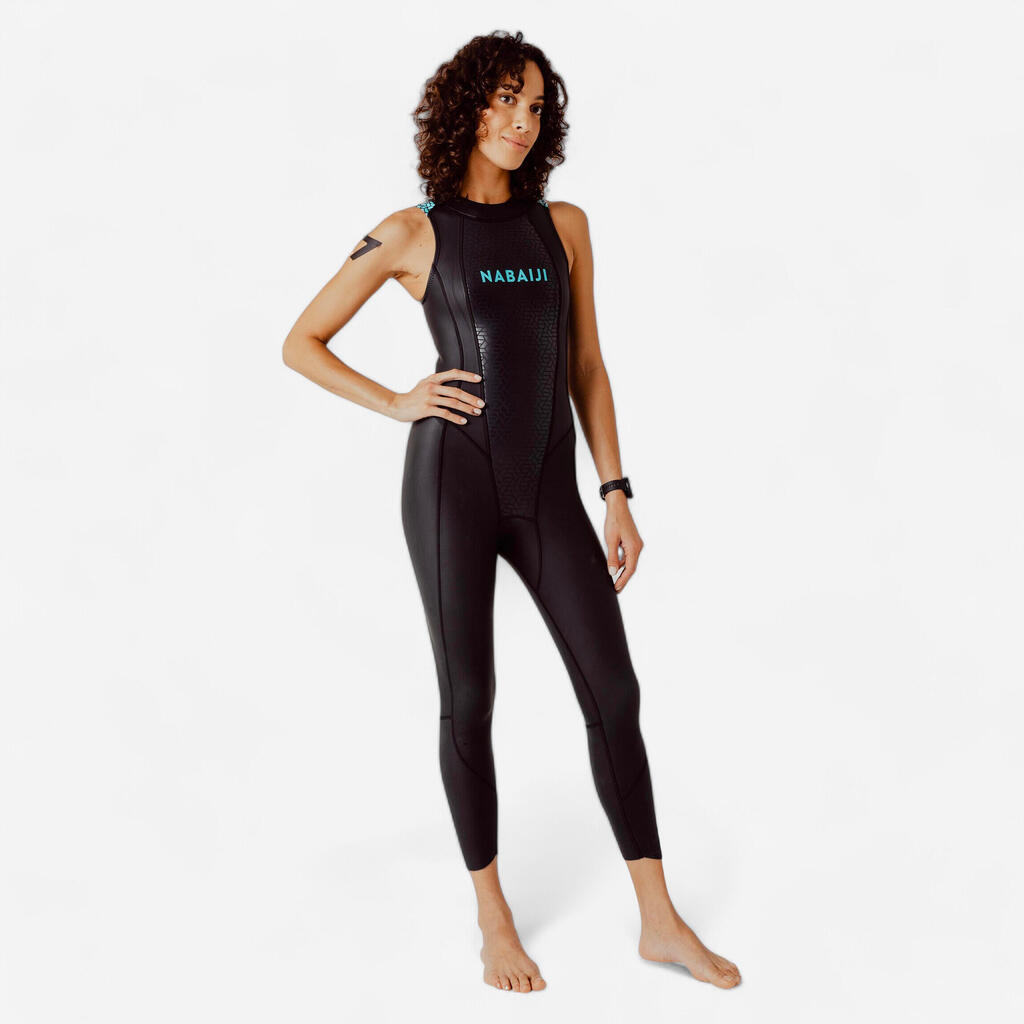 Open water swimming wetsuit - Women's Neoprene LongJohn - 2/2 mm - black/blue