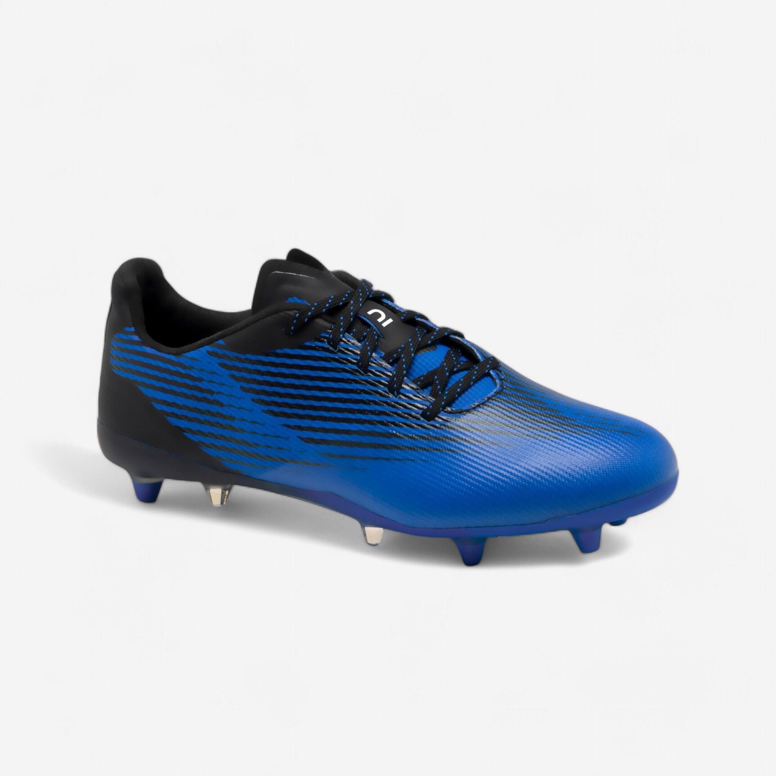 OFFLOAD Men's/Women's Dry Pitch Moulded Rugby Boots Score R500 FG - Blue/Black