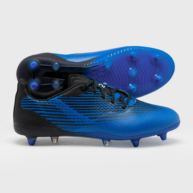 BOTAS DE RUGBY MOLDEADOS PARA TERRENO SECO UNISEX - SCORE R500 FG AZUL NEGRO