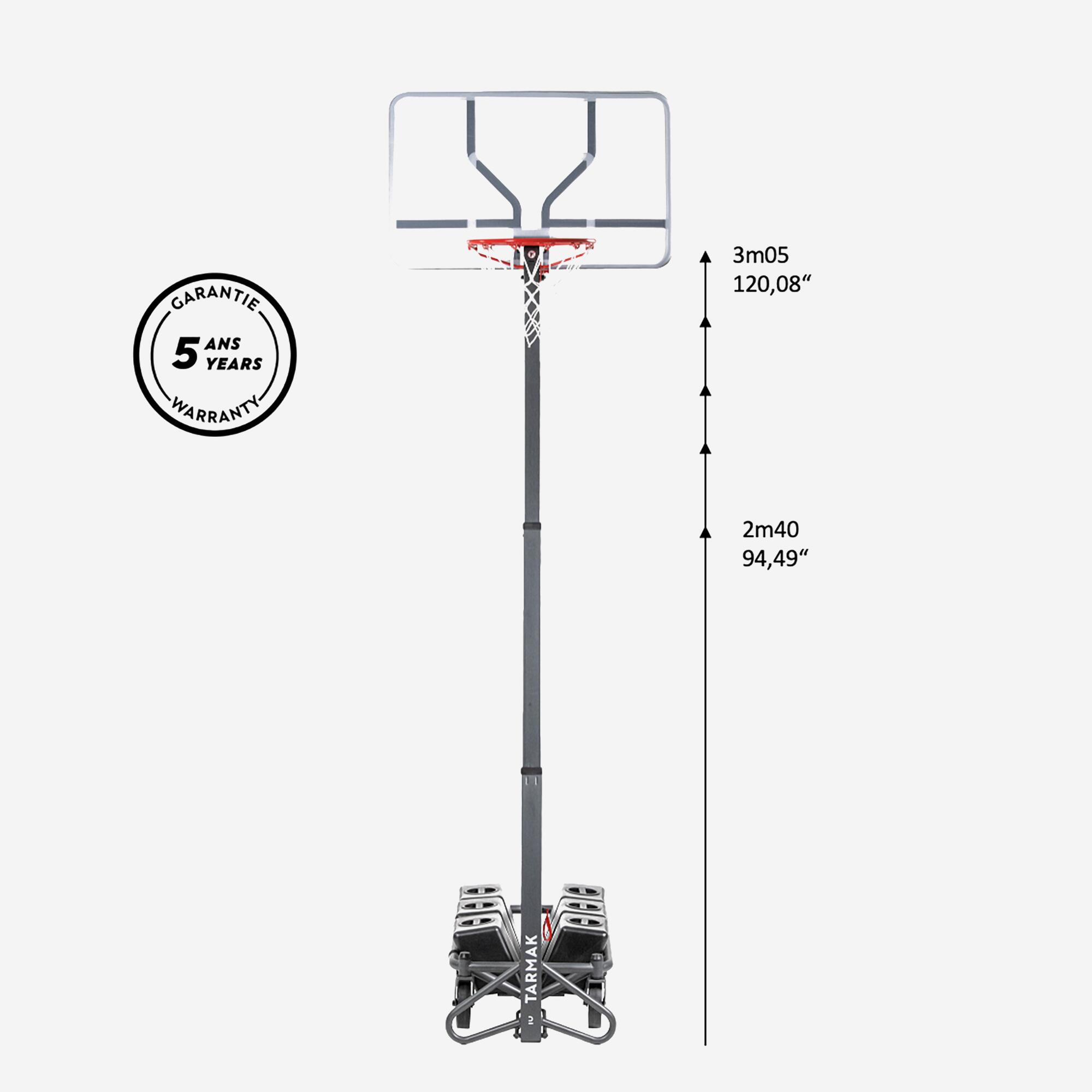 Canestro pieghevole su ruote, regolabile da 2,40 m a 3,05 m - B500 Easy Box