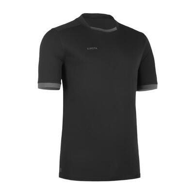 Rugbyshirt met korte mouwen voor heren r100 zwart/grijs