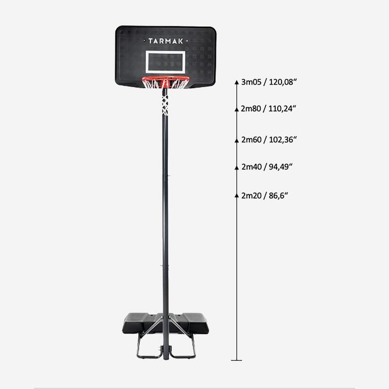 Kosz do koszykówki na regulowanym stojaku od 2,20 m do 3,05 m Tarmak B100 