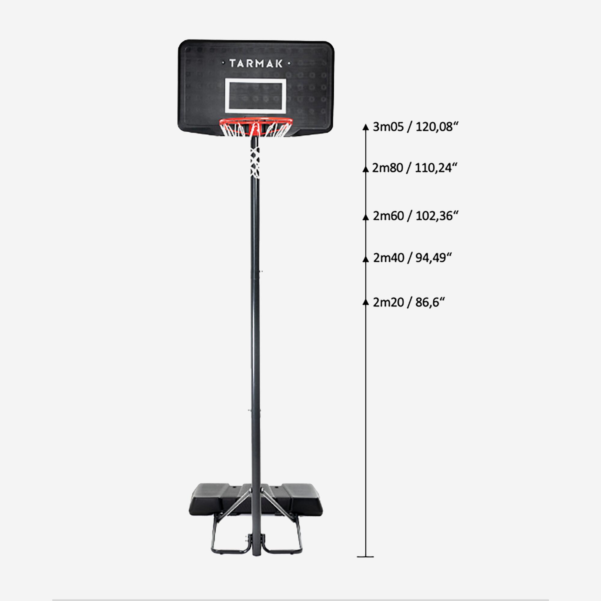 Basketball hoop on adjustable stand from 2.20m to 3.05m - B100 black