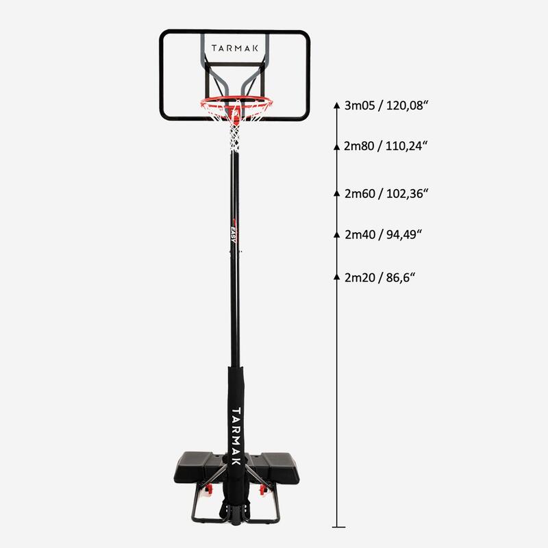 Tabela de Basquetebol Altura Ajustável de 2,20-3,05 m B100 Easy Policarbonato