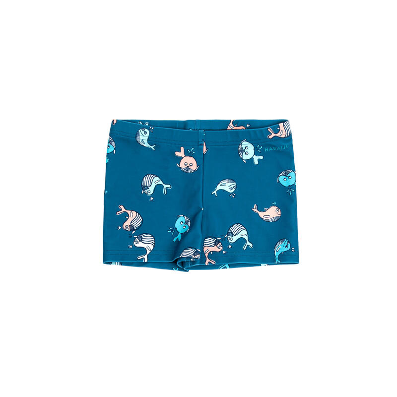 Boxer de bain bébé / enfant bleu foncé imprimé baleine