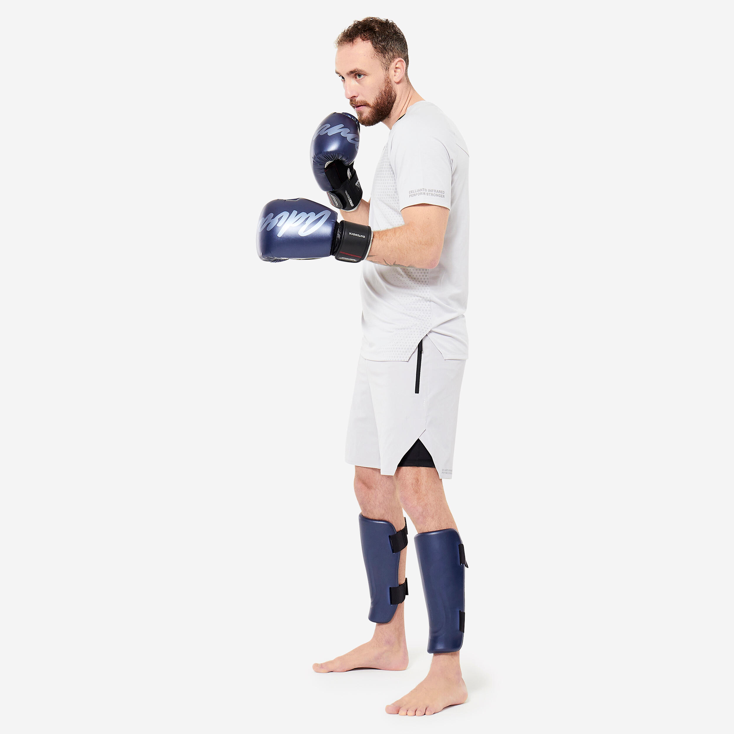 Metal Boxe Protège-Tibia Et Pied Coton Elast. Rouge L