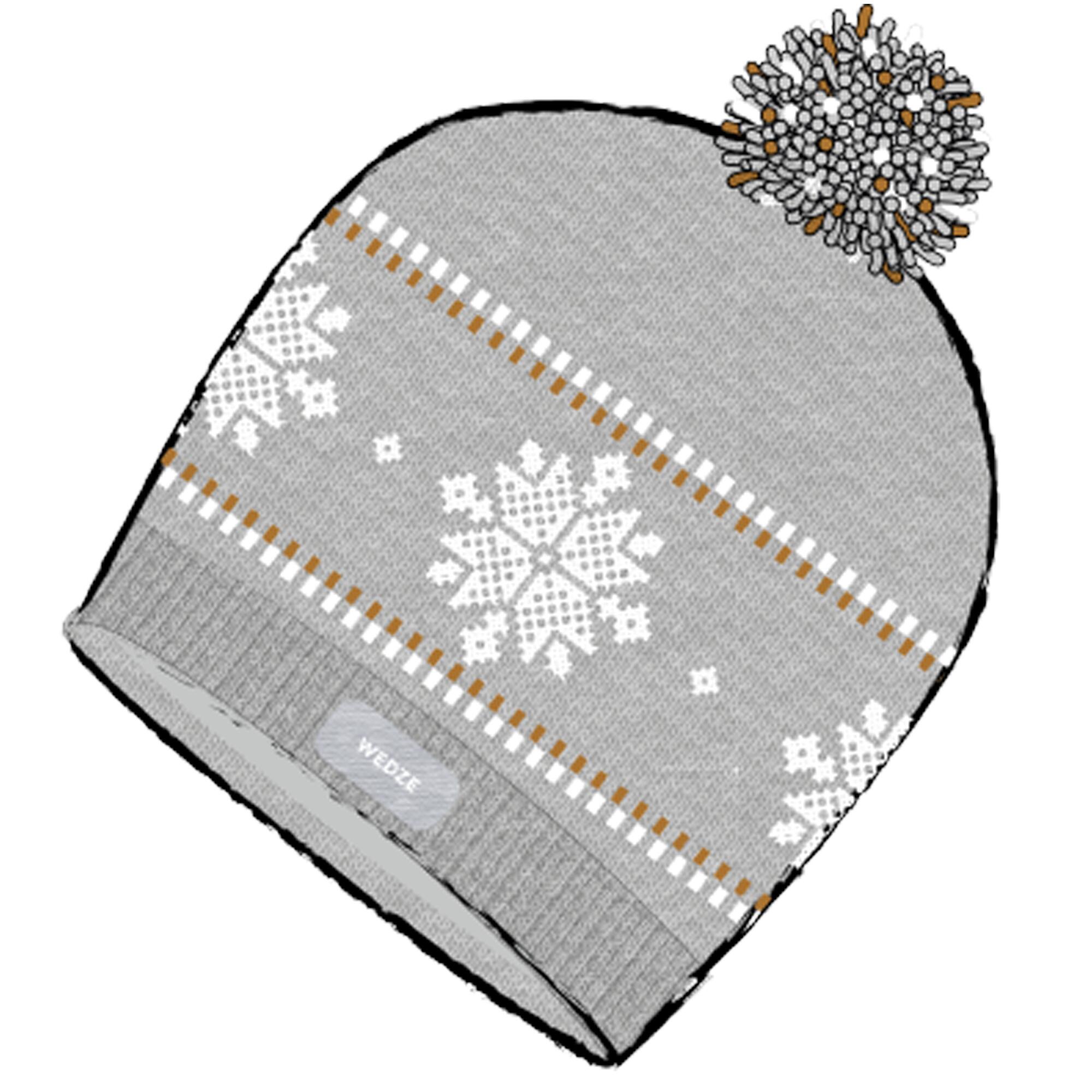 WEDZE Kids' Snowflake Hat - Jacquard Grey