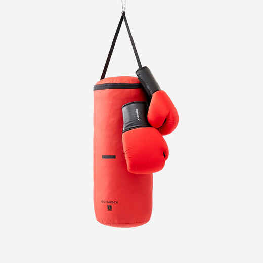 
      Kit sac de frappe, gants de boxe enfant - rouges
  