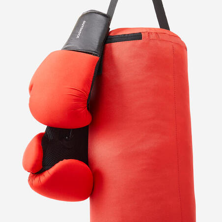 Kit sac de frappe, gants de boxe enfant - rouges