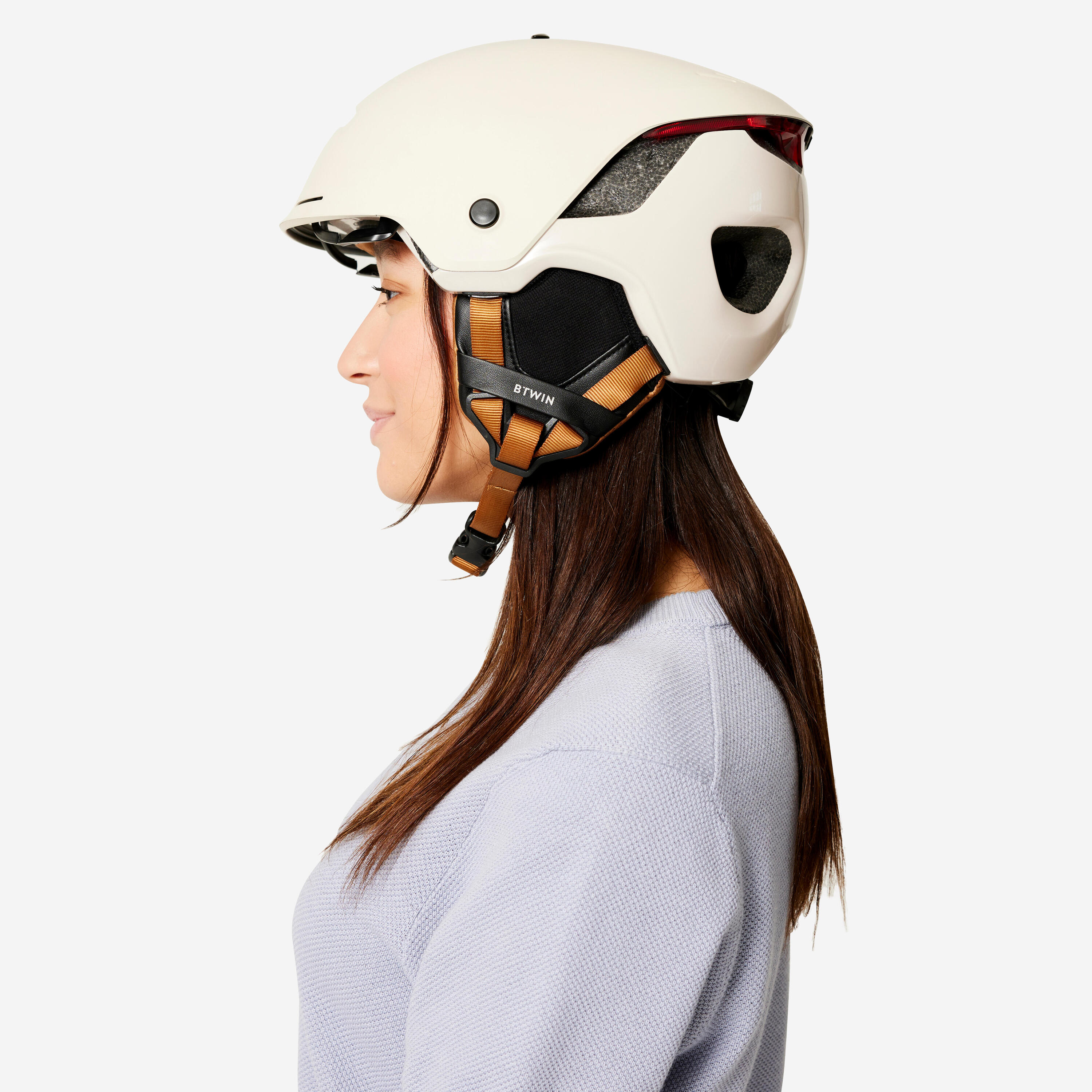City Cycling Helmet with Visor and Rear Light 900 - Beige 9/11