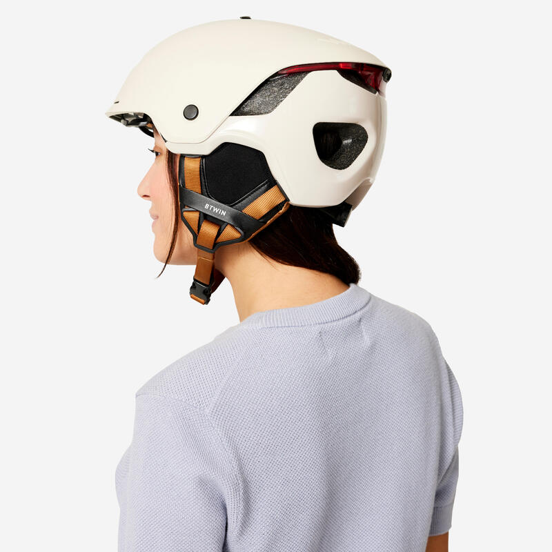 Casque vélo ville 900 - visière et éclairage arrière - beige