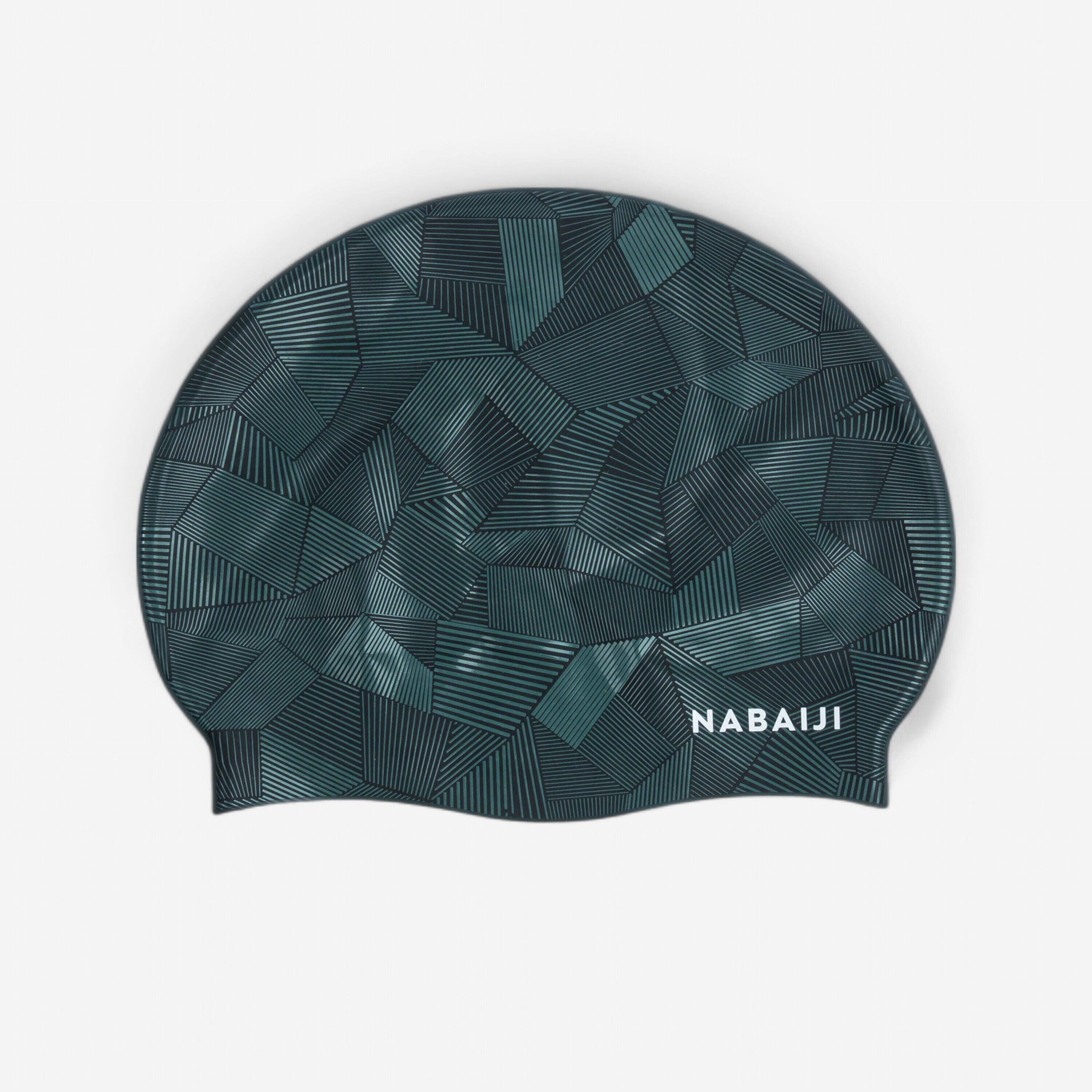 Silicone Swim Cap for Kids & Adults One Size (50-64 cm) - Black Green -  1