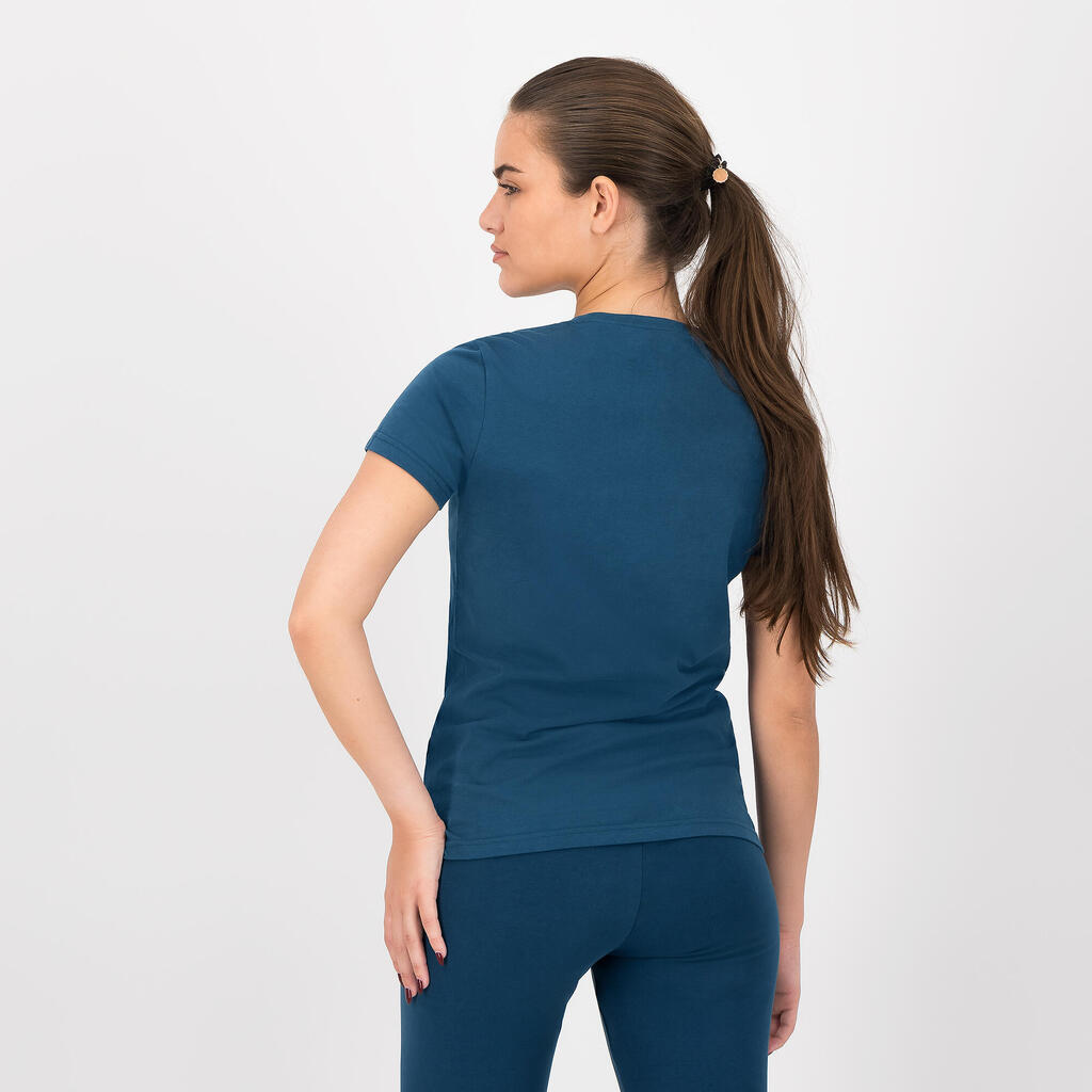 Women's Short-Sleeved Cotton Fitness T-Shirt - Blue