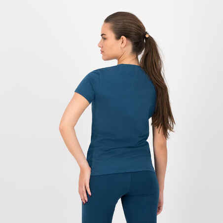 Women's Short-Sleeved Cotton Fitness T-Shirt - Blue