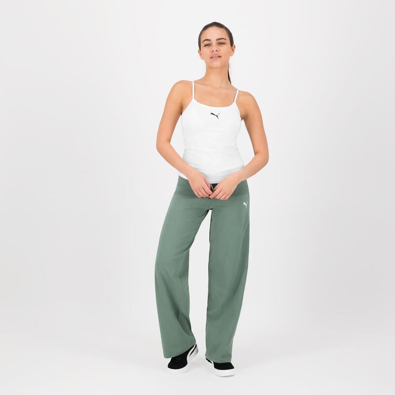 Pantaloni donna fitness Puma regular misto cotone verdi
